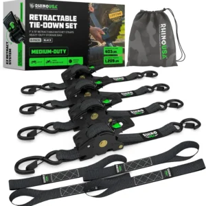 Retractable Ratchet Straps (4-Pack) - 1 Inch x 10 Feet (1,209lb Break Strength) - Heavy Duty Auto Self Retracting